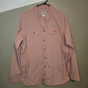 L.L. Bean Women's No Fly Zone Button Shirt LS Salmon Size Large Repellent UV